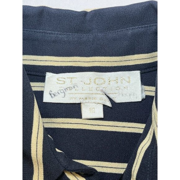 St. John Collection Women’s Striped Navy And Cream Dress Shirt Size 10 - Picture 5 of 6